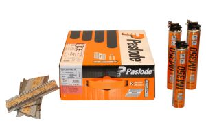 Paslode 141211 Nail & Fuel Pack - 63 x 2.8mm Galv Ring Shank Nails - 3,300 & 3 Fuel Cells