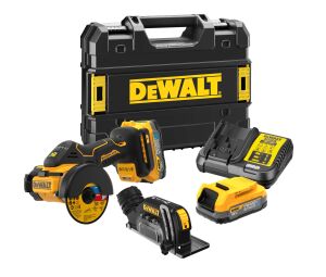 DeWalt DCS438E2T XR 18V Brushless Compact 76mm Cut-Off Saw Kit - 2 x Powerstack Batteries