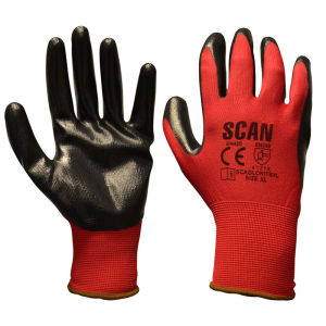 Scan Red Nitrile Palm Dipped Gloves 13g - Size 10 (XL)